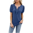 thumbnail image 5 of Women's Fashion Casual Solid Color Women's V Neck Button Wooden Ear Edge Short Sleeved T Shirt Top Women Short Sleeve Tops Loose Fit Womens Top Apparel T Shirt Women Shirts Summer Tee Shirts Women, 5 of 5