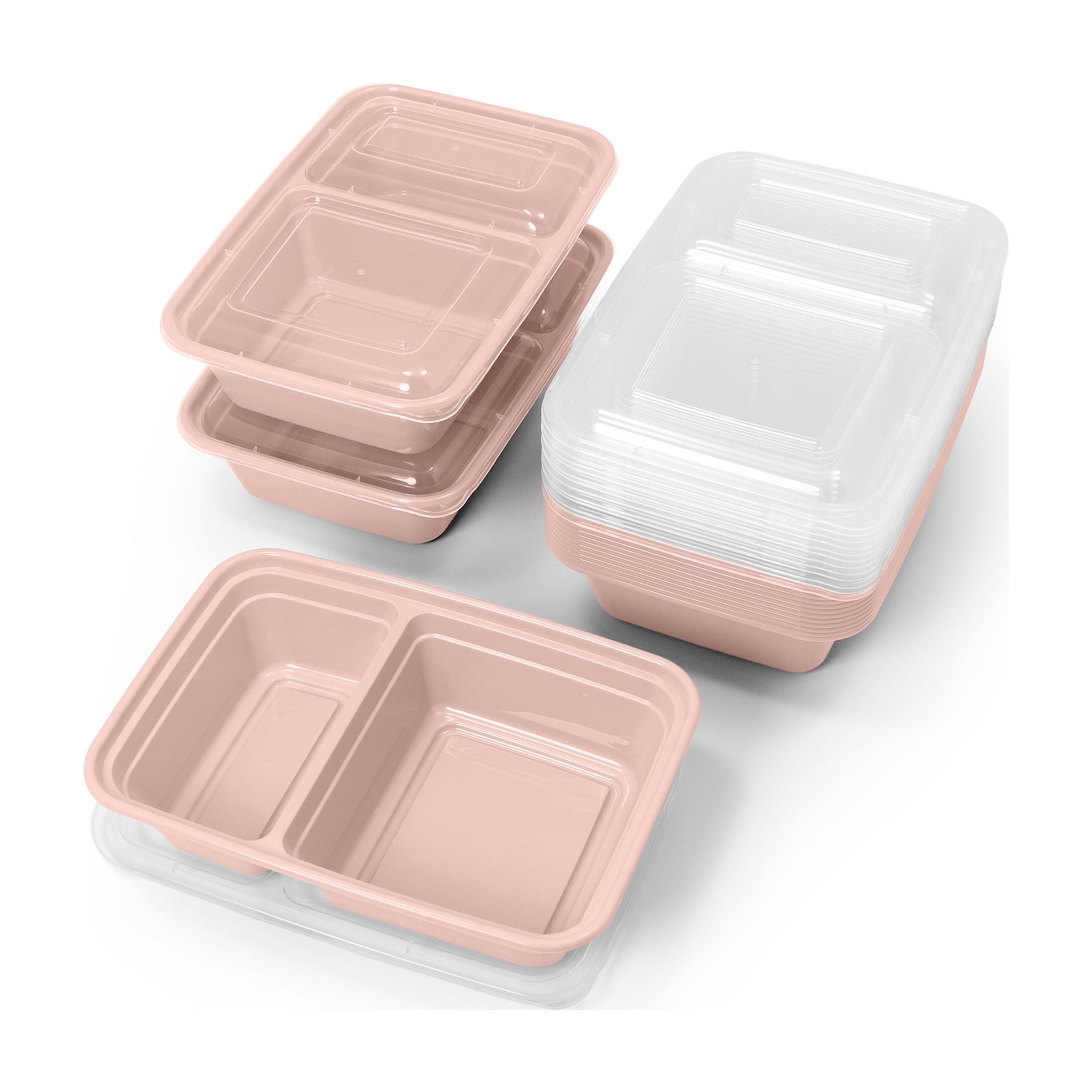 Mainstays 15-Pack 2-Compartment BPA-Free Meal Prep Food Storage Containers, Pink Blush