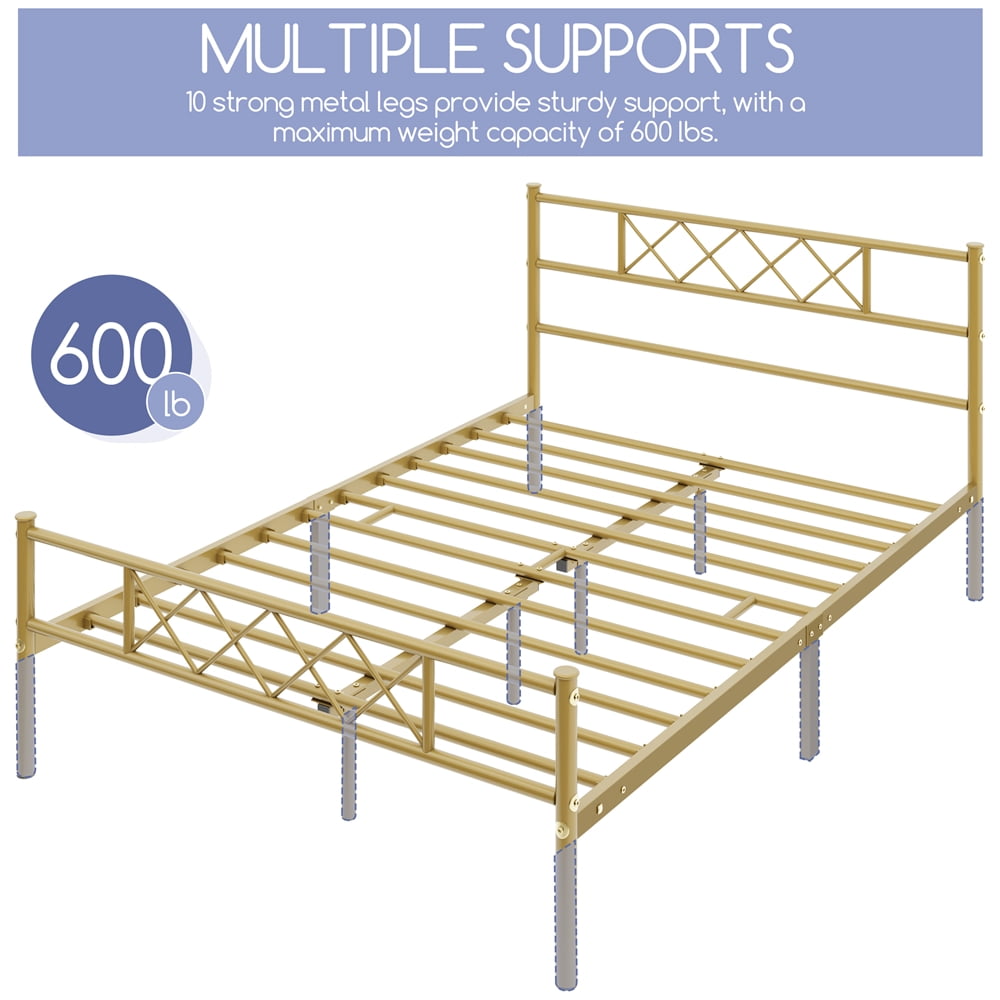 Topeakmart Twin Metal Bed Frame with Crisscross Headboard & Footboard, White