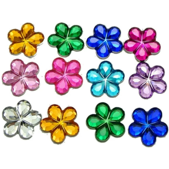 EOEMY 200 Mixed Color Acrylic Flatback Flower Rhinestone Gem 15mm Diy Embellishments