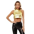 thumbnail image 4 of Zaldita Women's Shiny Metallic PVC Leather Crop Top Sleeveless Disco Vest Club Dance Tank Tops Shirt Gold M, 4 of 7