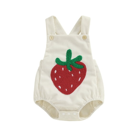 Musuos Baby Girl Corduroy Romper Overalls 0-12M Rainbow/Strawberry Embroidery Sleeveless Jumpsuit