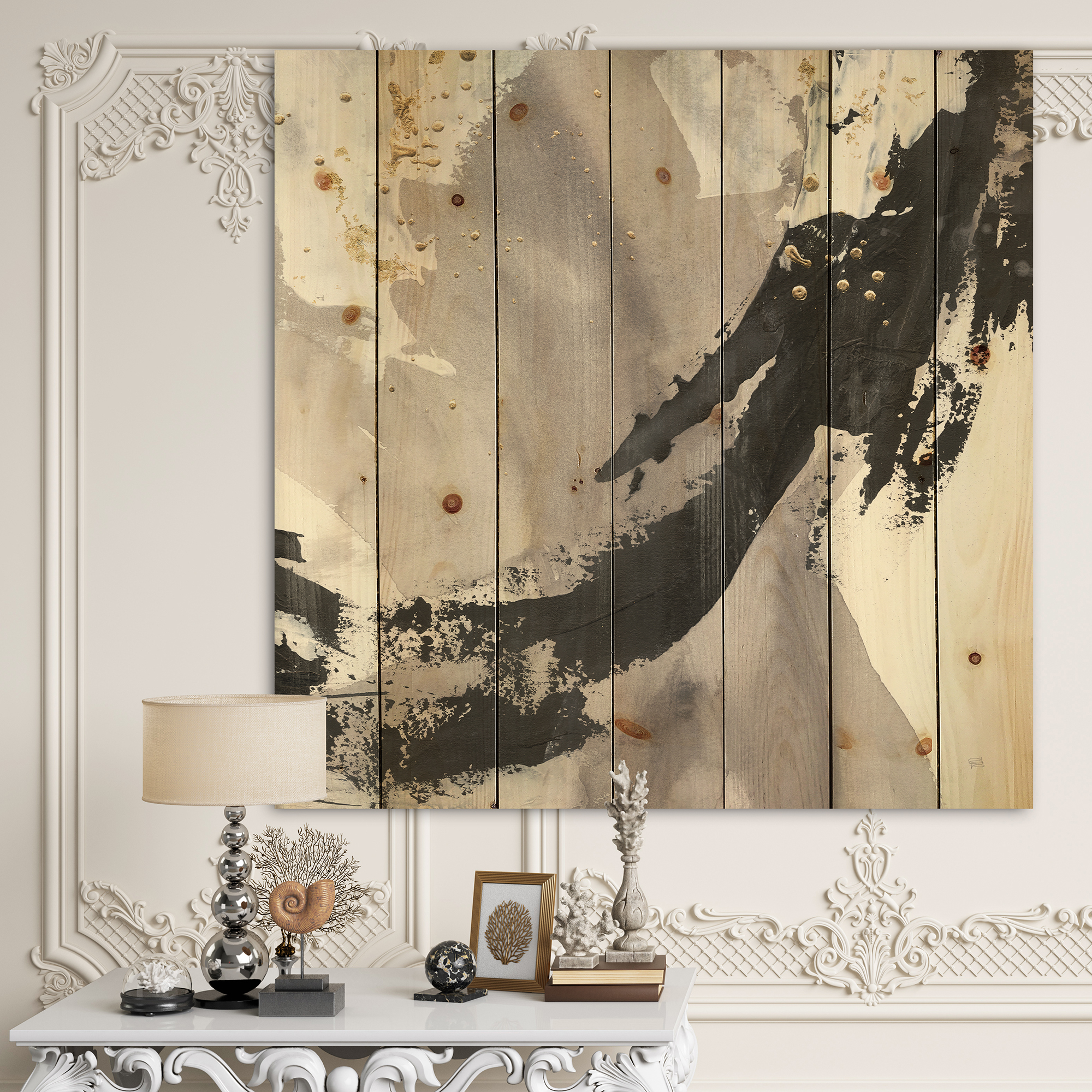 Designart 'Glam Fractal Arcs III' Transitional Print on Natural Pine Wood