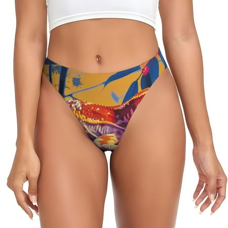 Adobk Colorful Gecko Jungle Art Print Seamless Women Underwear Thongs No Show Ladies Thong No Line Breathable Comfortable Panties Undies for Women-3X-Large