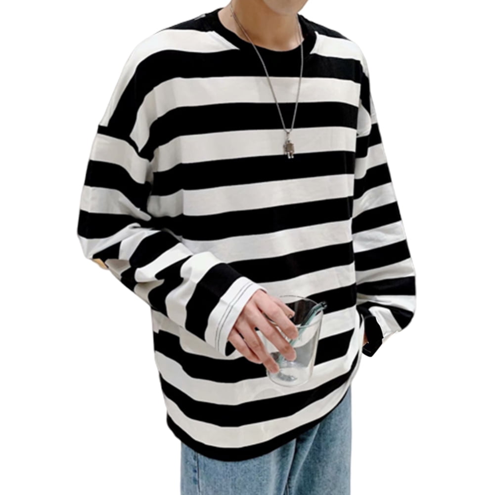 Men Striped Long-sleeved T-shirt Loose 