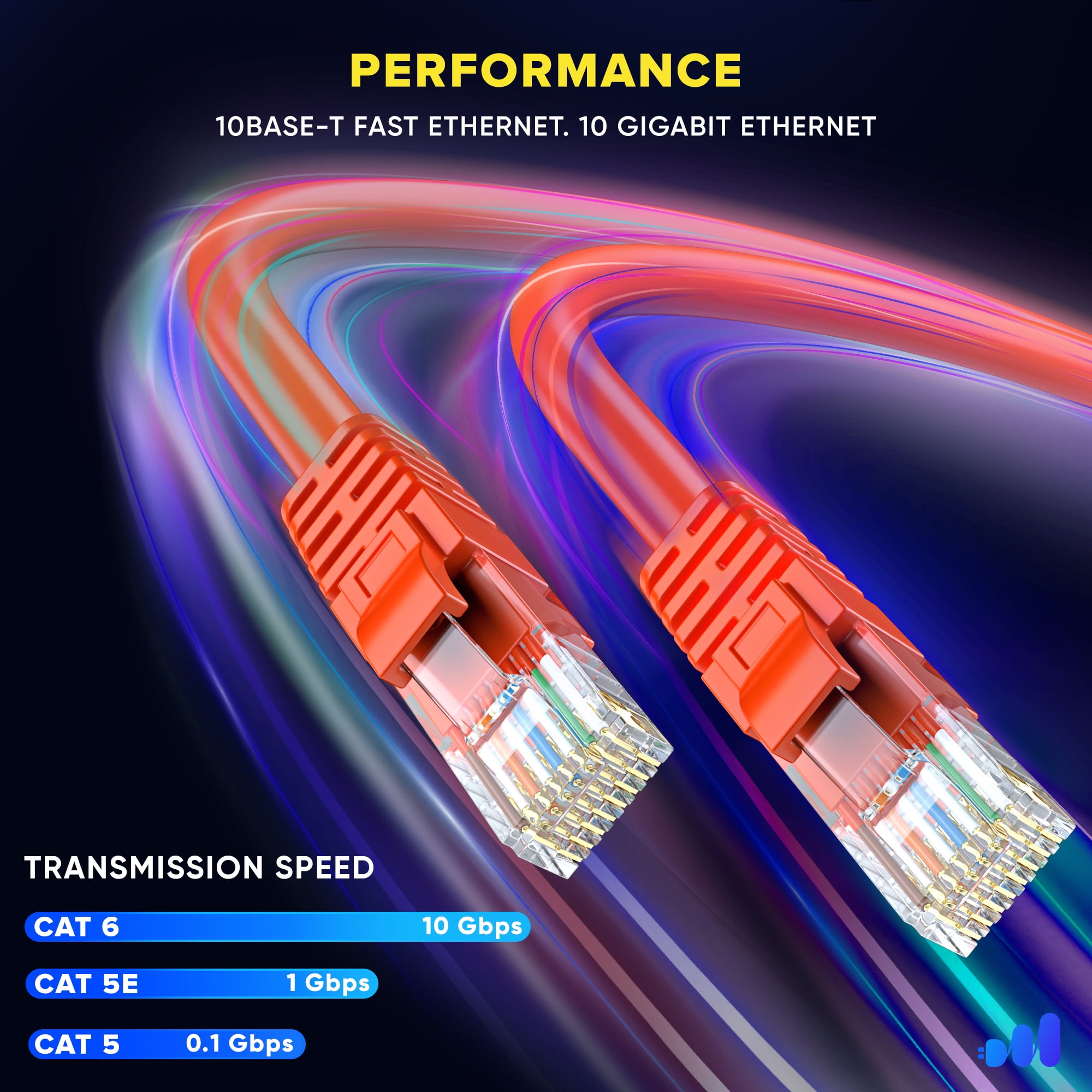 Maximm Cat 6 Ethernet Cable - 8 ft (12-Pack), High-Speed LAN, Internet, Patch, and Network Cable - UTP, 10Gbps, 550MHz - Orange
