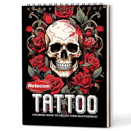 Netecom Tattoo Coloring Book Spiral Bound for Adults A5 Wooden Cover 30 Intriguing Tattoo Designs Coloring Pages of Body Art for Stress Relief and Relaxation Tattoo Lover Gift