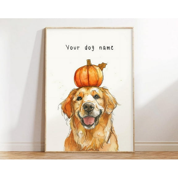 Labrador Pumpkin Print, Golden Retriever Art, Autumn S Wall Art, Cute Dog Dog, Cozy Fall Decor, Wall Art, Modern Wall Decor, 8x12 UNFRAMED