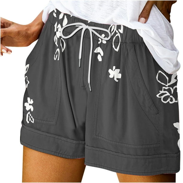 Mujeres Pantalones Cortos Ilustración de Verano Casual Encaje Hasta el Bolsillo Elástico, Pantalones Cortos Casuales para el Día Y el Ocio