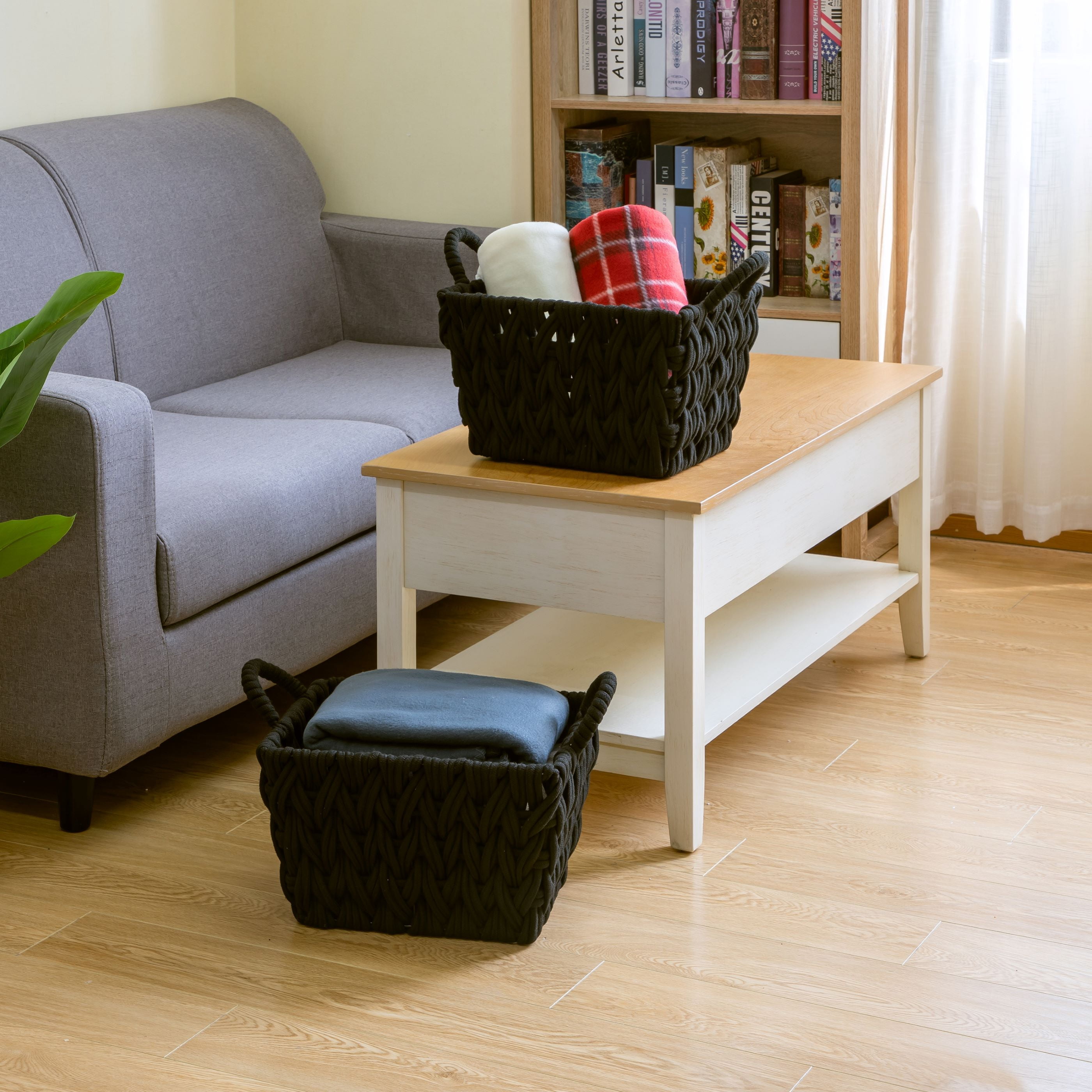 Better Homes & Gardens Medium Black Woven Rope Decorative Storage Basket, 2 Pack