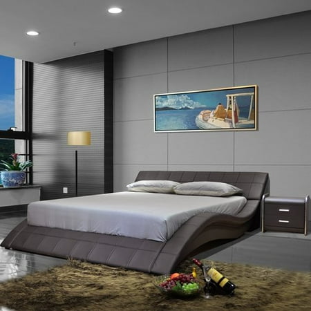 Greatime B1041-1 Wave-like Shape Upholstered Modern Platform Bed, California King, Dark Brown