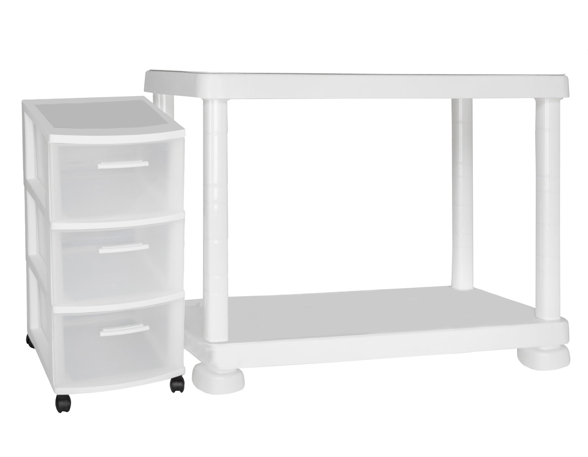 MQ 2Tier Plastic Storage Shelf with 3Drawer Rolling Storage Cart