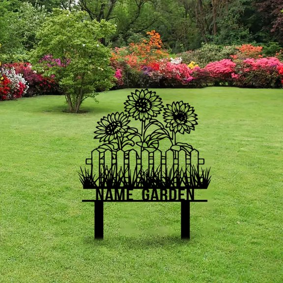 Custom Personalized Name Garden Sign, Flower Yard Sign with Stake, Metal Gardening Outdoor Yard Art Decor Plaque