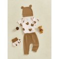 thumbnail image 5 of RUINIXCW Newborn Baby Boy Hospital Going Home Outfits Infant Baby Boys Spring Summer Fall Clothes Bear Print Short Sleeve Romper with Pants and Hat Foot Covers Set, 5 of 9
