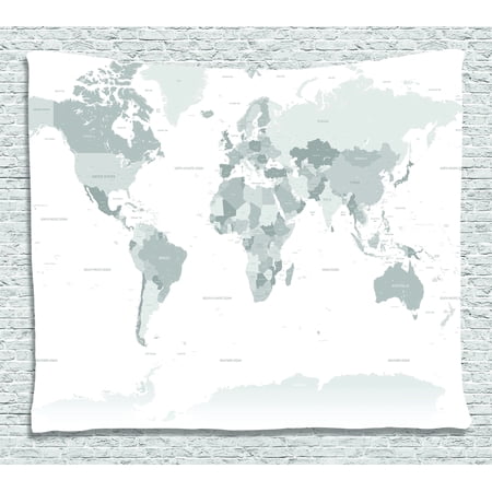 grey decor tapestry detailed world map with all countries major
