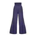 thumbnail image 4 of Bigersell Women's Bootcut Pant Full Length Pants Women's Fashion Casual High Waist Elastic Waist Solid Color Ruffle Wide Leg Long Pants Solid Blue Pant for Ladies, 4 of 5