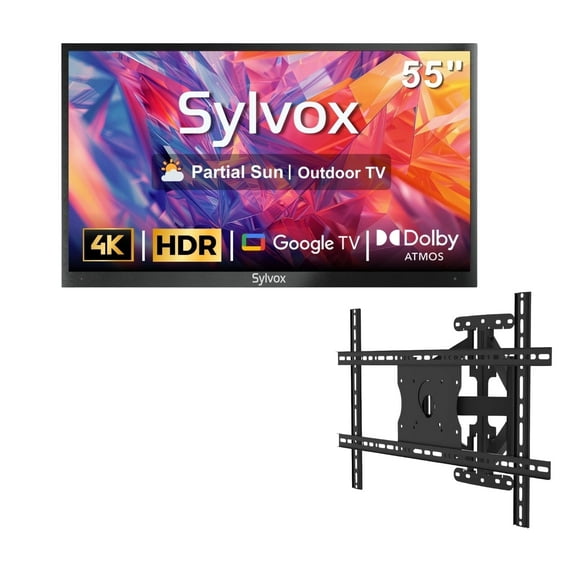 SYLVOX 55" Outdoor TV with Wall Mount, 4K UHD Google TV for Partial Sun Outside 1000nit Brightness, IP55 Weatherproof, Dolby Atmos, Voice Remote (Deck Pro 2.0)