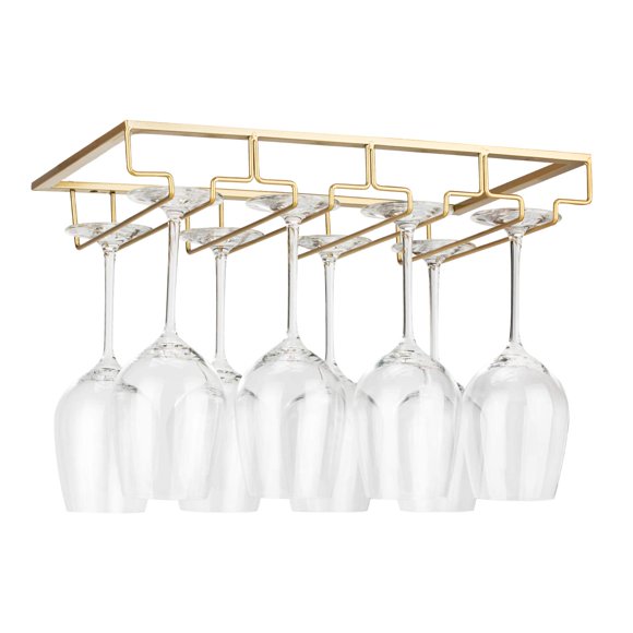 Estante para copas de vino FOMANSH para debajo del armario, metal dorado, 4 filas