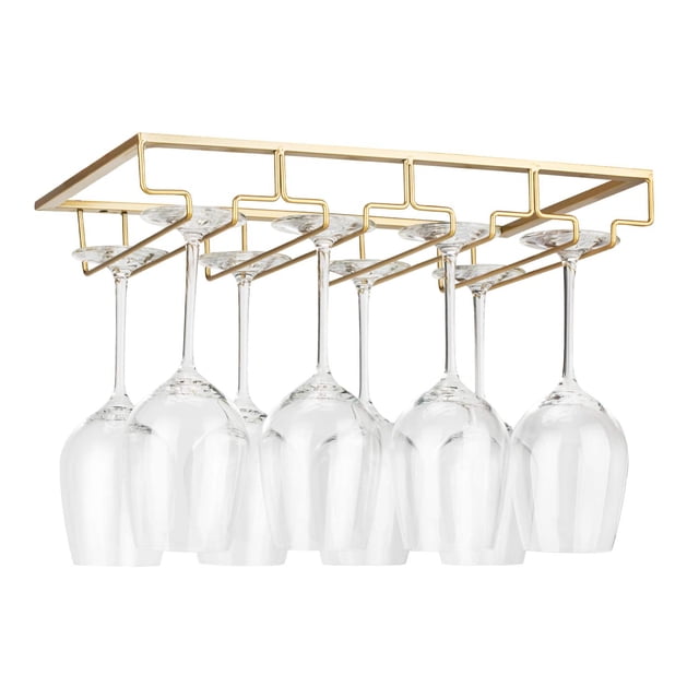 Estante para copas de vino FOMANSH para debajo del armario, metal dorado, 4 filas