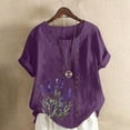 thumbnail image 2 of Sexlip Womens Short Sleeve Top Lavender Print Side Button Design Decorative Necklace Detail Soft Fabric Relaxed Silhouette for Outdoor Relaxation Purple M, 2 of 5