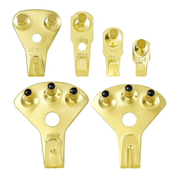 KFFKFF 130-Piece Picture Hanging Kit, Supports 10lb to 100lb, Metal Hooks with Nails for Mirrors, Paintings, Photo Frames on Drywall and Wooden Walls, Gold Finish