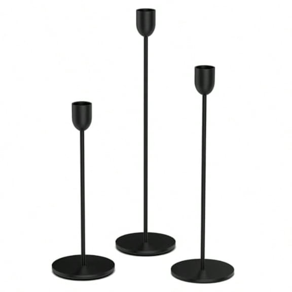 Black Tall Candle Candlestick Holder 3PCS Taper Pillar Candle Sticks Stand Holders Decor Centerpiece Dining Table Wedding Festive Fireplace Mantle Vintage Room Decorations Housewarming Gift