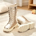 thumbnail image 4 of Girls Metallic Shiny Calf Boots, Lace Up Side Zipper Tall Footwear, Stylish Dress Boots for Daily Party Fashion Outfits 13.5 Little Kids, 4 of 5