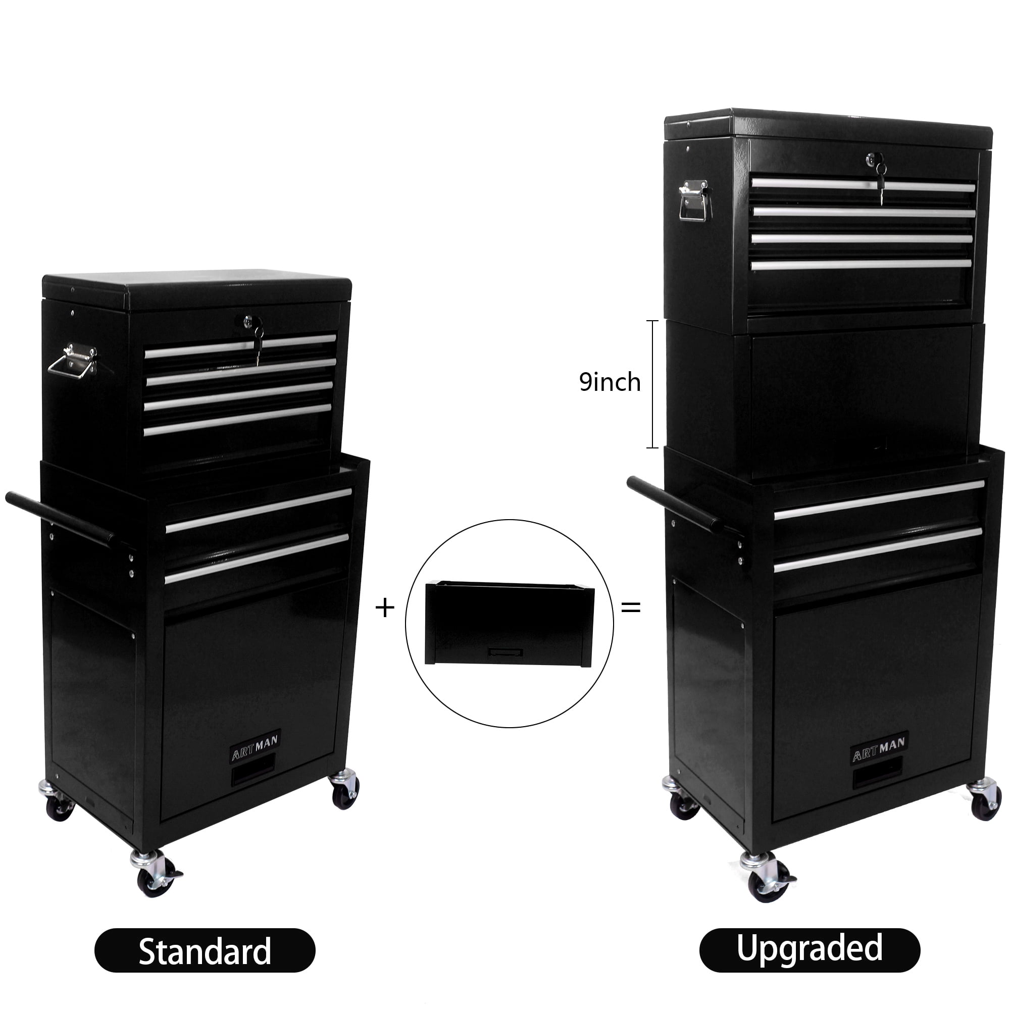ARTMAN 6-Drawer 2 in 1 Mechanic Tool Box Storage Cabinet,High Capacity Rolling Tool Chest with Wheels and Drawers for Garage Workshop Warehouse Repair Shop