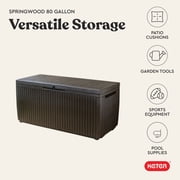 Keter Springwood 80 Gallon Durable Resin Outdoor Deck Box Storage Organizationn, Brown