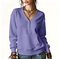 thumbnail image 5 of Women's Casual V-Neck Pullover Sweatshirt with Buttons Front Pocket Comfortable Long Sleeve Top for Lounge & Daily Wear, 5 of 7