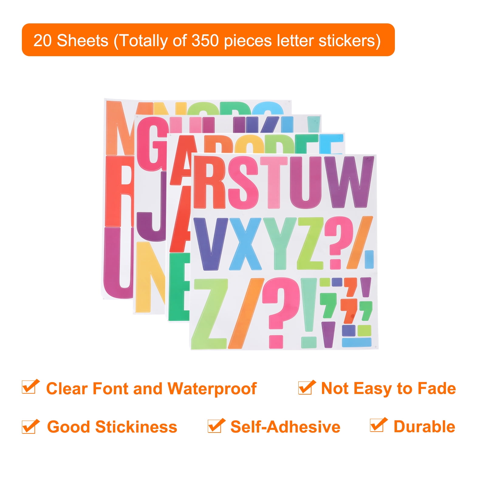 Uxcell 350 Pieces Vinyl Letter Stickers, 20 Sheets 4 Inch Colorful Self-Adhesive Cute Alphabet Stickers for DIY Craft