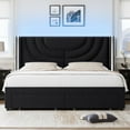 thumbnail image 3 of Homfa Full Size LED Bed Frame with 2 Drawer Storage, Wingback Platform Bed with Velvet Upholstered Headboard, Black, 3 of 9
