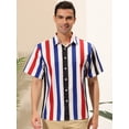 thumbnail image 2 of INSPIRE CHIC Camisa de verano con estampado de rayas arcoíris para hombre, camisas de manga corta con botones Blanco Azul Negro S, 2 of 6
