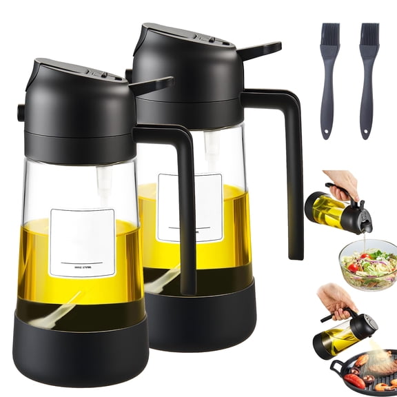 Greenpod Oil Dipenser Bottle with Silicone Bottom, 2 in 1 Olive Oil Sprayer and Dispenser, Oil Spray Bottle 500ML/ 17OZ for Cooking, Kitchen, BBQ, Air Fryer, Salad, Baking(2PC Black)