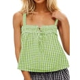 thumbnail image 2 of Women Y2k Tank Top Spaghetti Strap Peplum Camisole Sleeveless Tie Front Ruffle Hem Top Streetwear Green S, 2 of 6