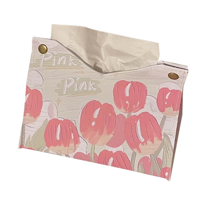 Cubierta De Caja De Pañuelos, Bolso De Cuero De PU Grande Y Lindo, Cubierta De Caja De Papel, Cubierta De Caja De Papel Facial Con Hermosos Garabatos Florales Para Oficina En Casa