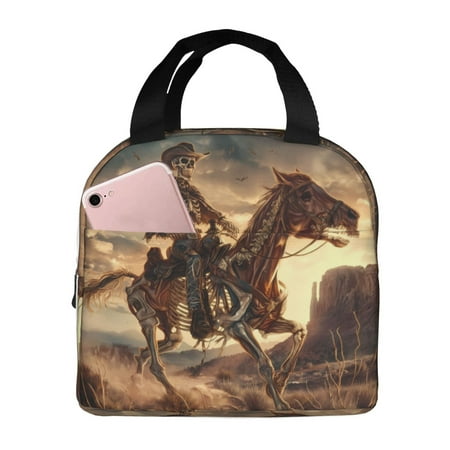 Insulated Lunch Bag for Women Men - Western Skeleton Cowboy Horse Leakproof Cooler Lunch Box for Women Men  Lunch Tote Bags for Work School Picnic Travel