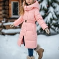 thumbnail image 4 of NAISIBABY Girls Puffer Coat, High Neck Hooded Mid Length Waist Cinched Buttons Winter Thick Warm Padded Outerwear Pink 8T, 4 of 5