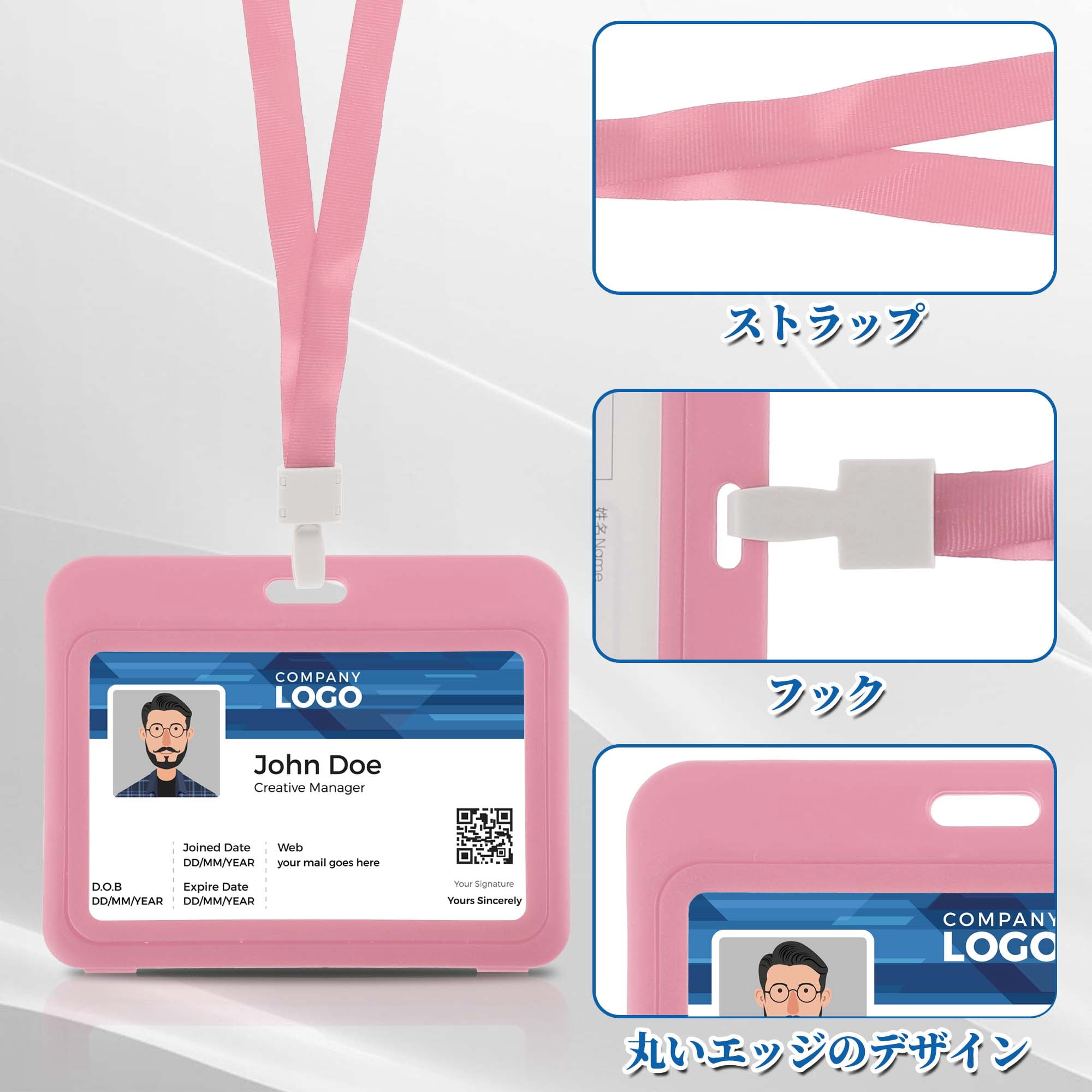 Unique Bargains Lanyards for ID Badges Leather Clear Card Holder with Lanyard Pink