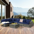 thumbnail image 1 of Costway 7PCS Patio Rattan Furniture Set Sectional Sofa Garden Navy Cushion, 1 of 10