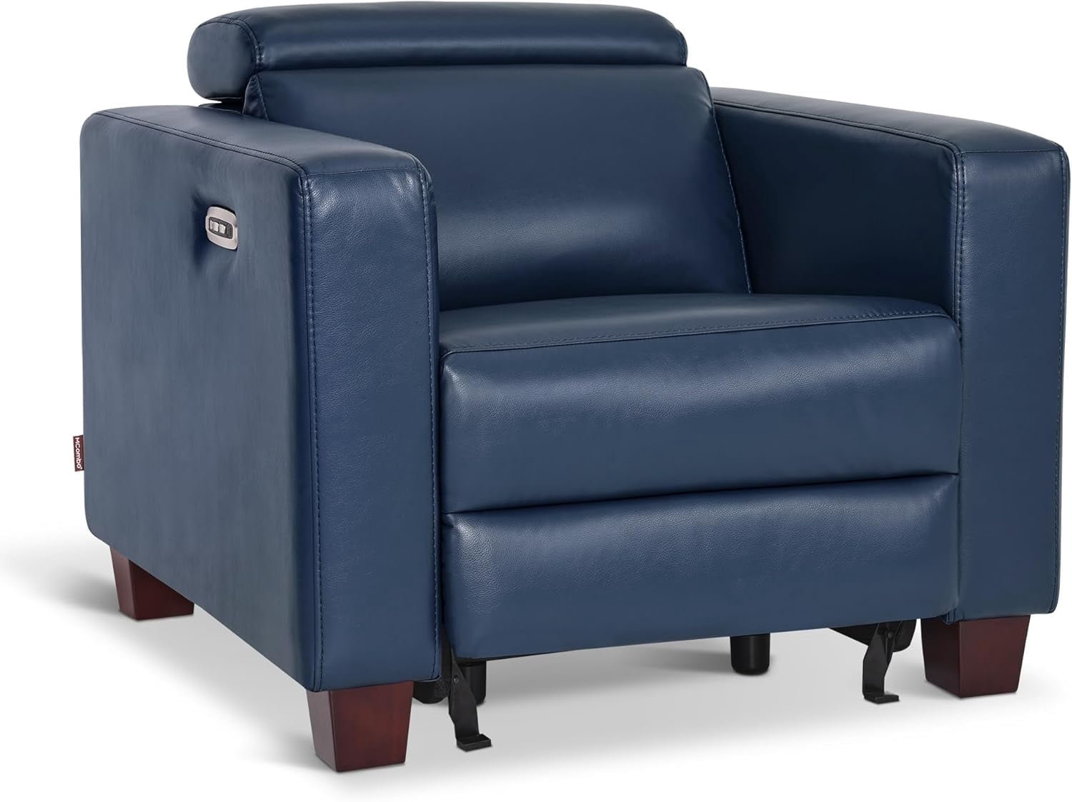MCombo Wall-Hugger High Leg Power Recliner Chair with Adjustable Headrest and USB&Type C Dual Charge Ports for Living Room, Office, and Small Spaces (Faux Leather, HL128) (Blue)