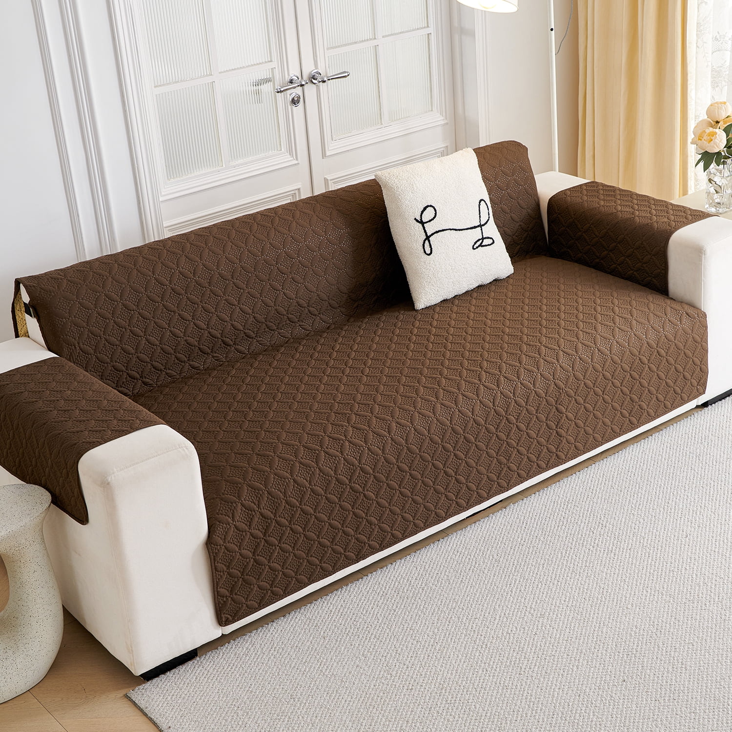 Loveseat Sofa Covers Sofa Cover for Couch,Washable Couch Cover with Non Slip and Elastic Straps,Sofa Slipcover Furniture Protector for Kids Pets(104"x76")
