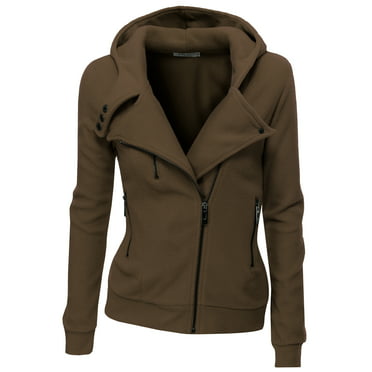 Doublju 3 Color Block Fleece Basic Zip-Up Hoodie Jacket - Walmart.com