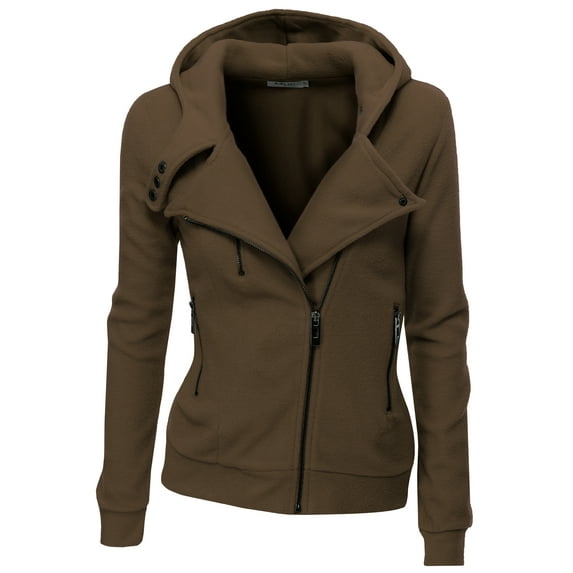 Doublju Women's Fleece Zip-Up High Neck Jacket for Women with Plus Size