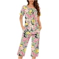 thumbnail image 2 of NominalSnug Pajama Sets for Women Short Sleeve Sleepwear Wide Leg Capri Pants Loungewear Graphic Print Pjs Set, 2 of 8