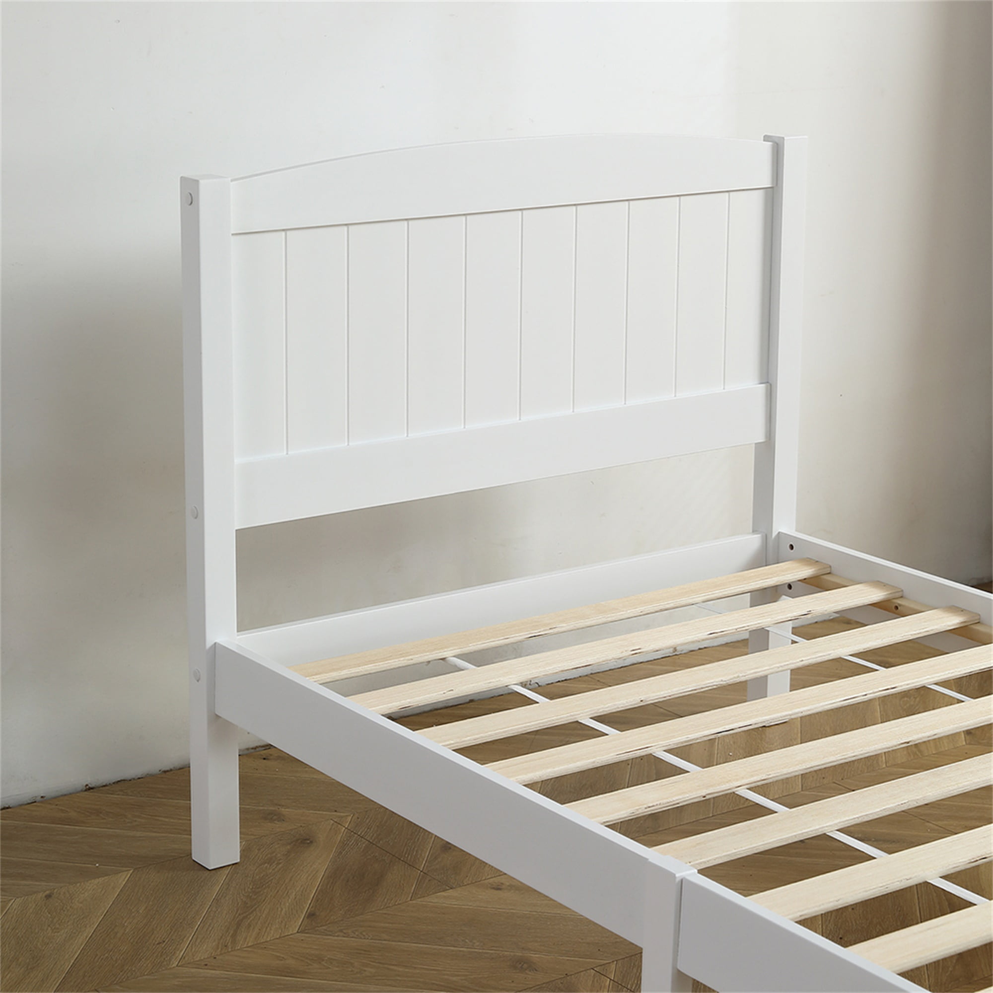 Kadyn White Bed Frame, Solid Wood Bed Frame with Headboard and Footboard, Sturdy Wooden Slats, Children's and Adult Bed Frame, Modern Bedroom Furniture with Center Support Legs Kadyn White Bed Frame, Solid Wood Bed Frame with Headboard and Footboard, Sturdy Wooden Slats, Children's and Adult Bed Frame, Modern Bedroom Furniture with Center Support Legs