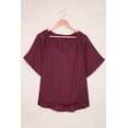 thumbnail image 3 of ABPHQTO Top suelto plisado con cuello dividido rojo para mujer, 3 of 5