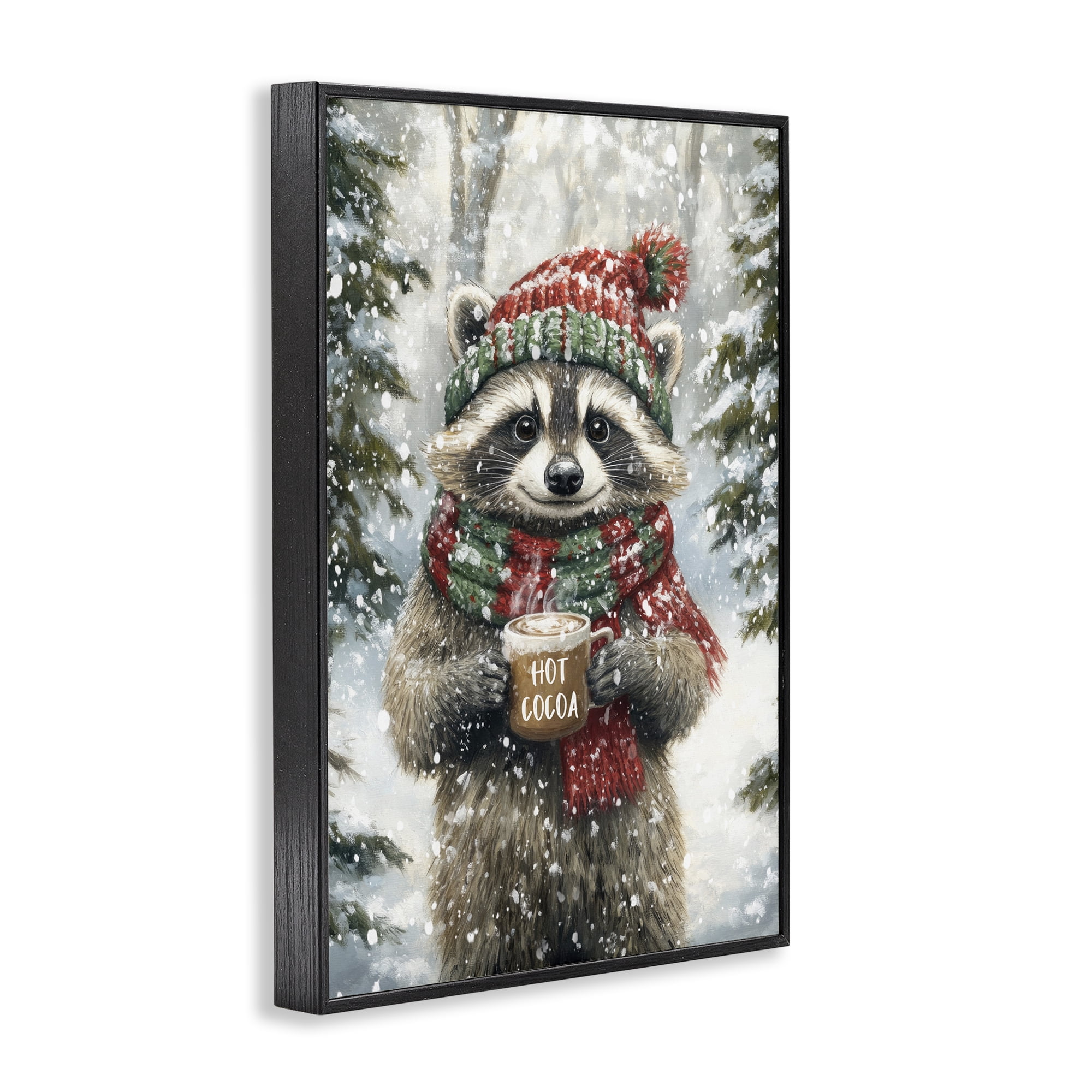 Stupell Industries Merry Cocoa Raccoon Black Framed Giclee Art, design by Tina LeCour