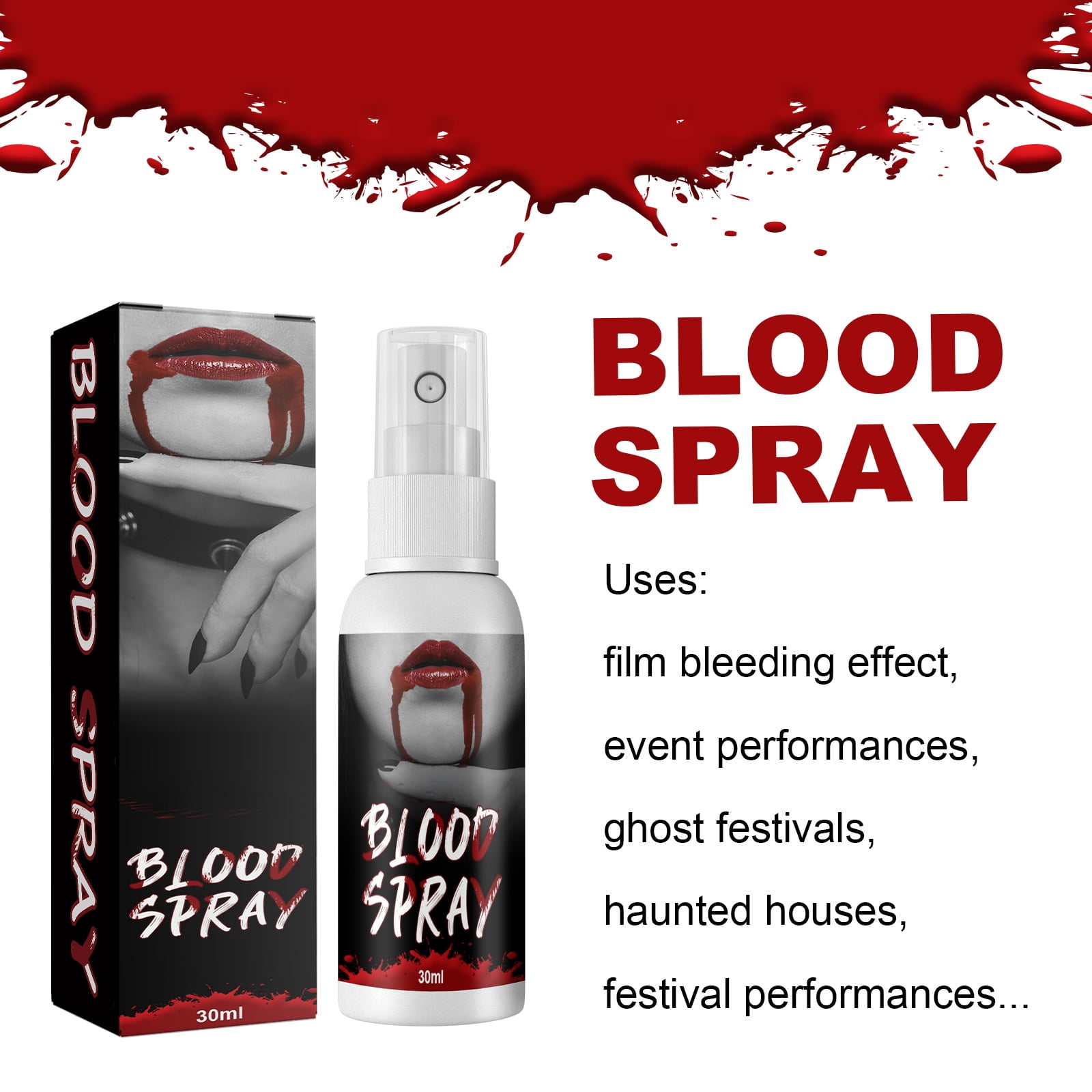 Alvantor Halloween Fake Blood Spray, Realistic SFX Makeup for Halloween Vampire Zombie Costume, Washable Red, 1.01fl.oz