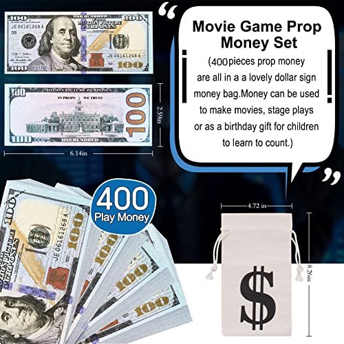 TAOPE 400 PCS Prop Money, impresión completa de 2 caras, dinero falso, billetes de 100 dol TAOPE TAOPE